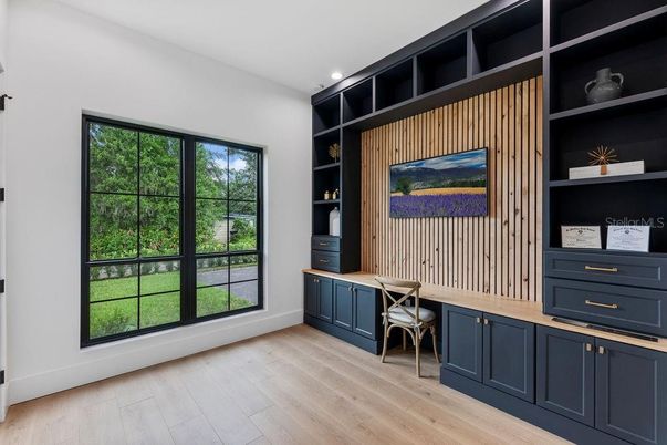 Home Office, Interior, Recessed Lighting, Wood Texture Flooring