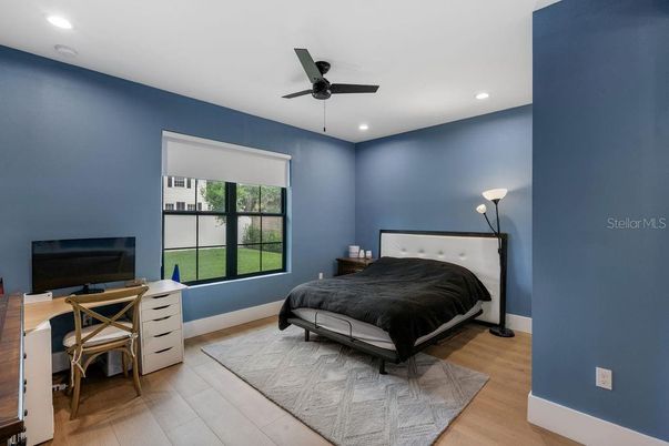 Bedroom, Home Office, Interior, Recessed Lighting, Wood Texture Flooring