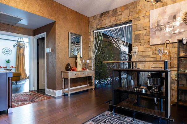 Interior, Stone Walls, Wood Texture Flooring