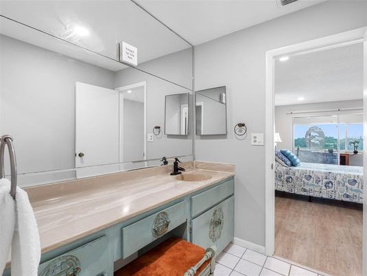 Bathroom, Bedroom, Dual Sink Vanities, Interior, Recessed Lighting, Wood Texture Flooring