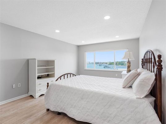 Bedroom, Interior, Recessed Lighting, Water, Wood Texture Flooring