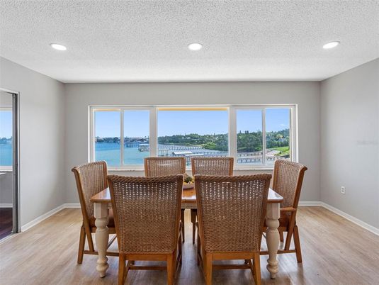 Dining room, Interior, Recessed Lighting, Water, Wood Texture Flooring