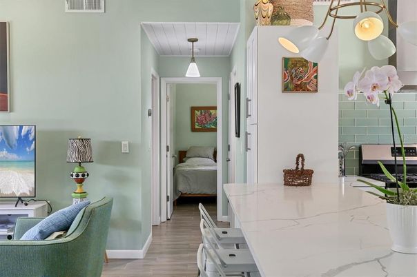 Bedroom, Interior, Pendant Lights, Wood Texture Flooring