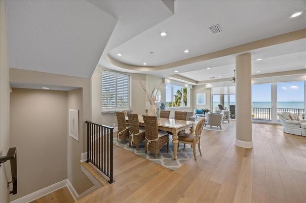 Dining room, Interior, Recessed Lighting, Water, Wood Texture Flooring