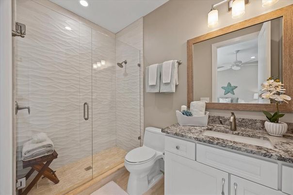 Bathroom, Glass Shower, Interior, Recessed Lighting