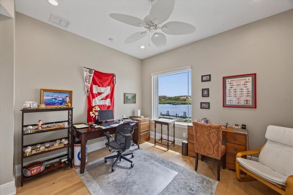 Home Office, Interior, Recessed Lighting, Water, Wood Texture Flooring