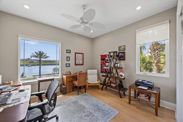 Home Office, Interior, Recessed Lighting, Water, Wood Texture Flooring