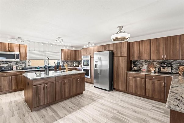 Interior, Kitchen, Pendant Lights, Stainless Steel Appliances, Wood Texture Flooring