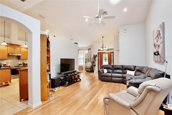 Interior, Kitchen, Living room, Pendant Lights, Recessed Lighting, Wood Texture Flooring