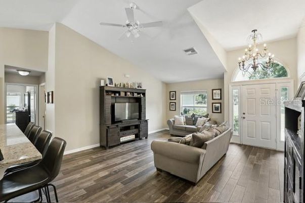 Chandelier, Fireplace, Interior, Living room, Wood Texture Flooring