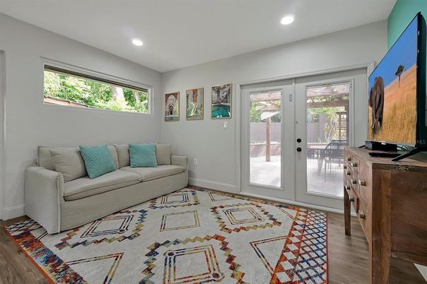 Interior, Living room, Recessed Lighting, Wood Texture Flooring