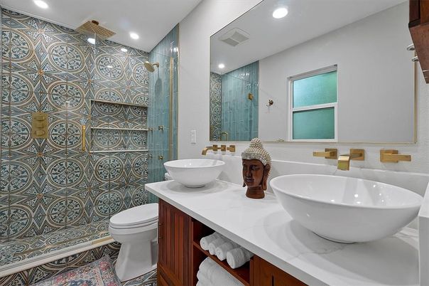 Bathroom, Dual Sink Vanities, Glass Shower, Interior, Recessed Lighting