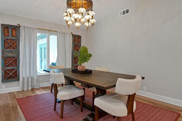 Chandelier, Dining room, Interior, Wood Texture Flooring