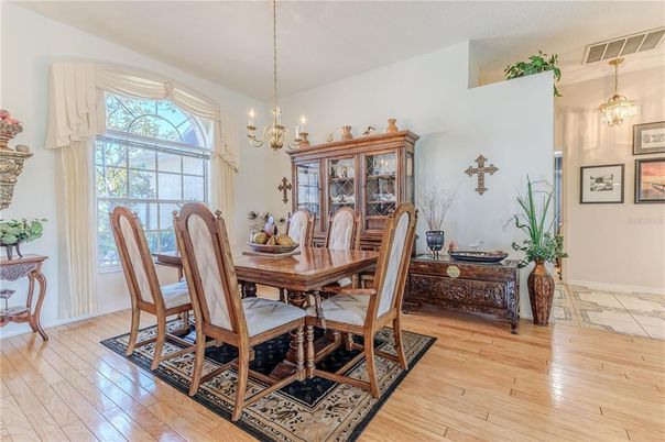 Chandelier, Dining room, Interior, Pendant Lights, Wood Texture Flooring