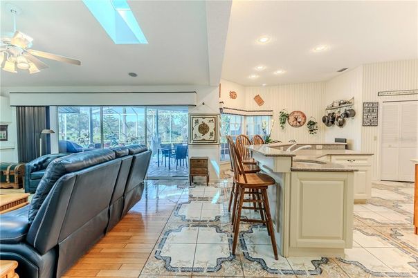 Dining room, Interior, Kitchen, Living room, Marble, Recessed Lighting, Wood Texture Flooring