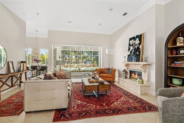Dining room, Fireplace, Interior, Living room, Pendant Lights, Recessed Lighting