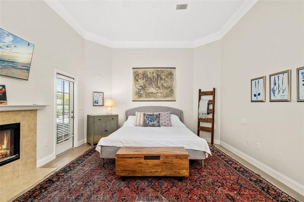 Bedroom, Fireplace, Interior, Wood Texture Flooring