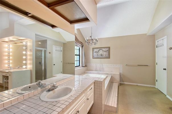 Bathroom, Dual Sink Vanities, Glass Shower, Interior, Tile Countertops