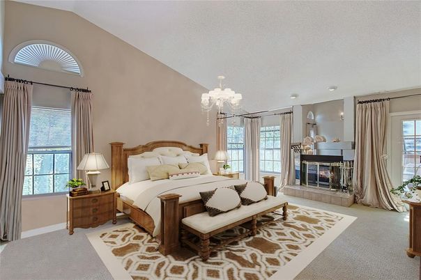 Bedroom, Chandelier, Fireplace, Interior, Recessed Lighting
