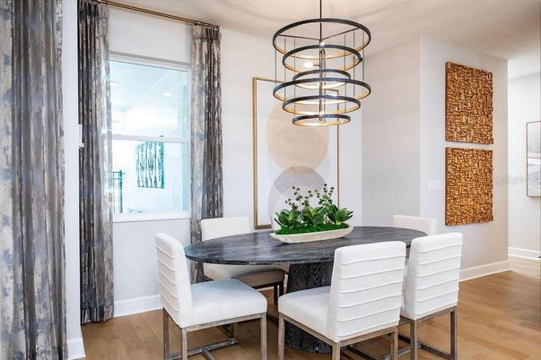 Dining room, Interior, Pendant Lights, Wood Texture Flooring
