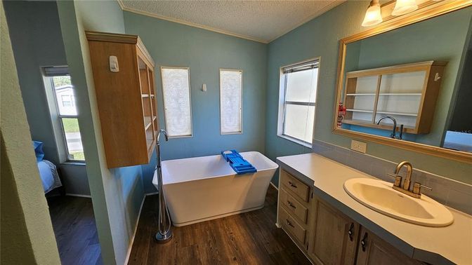Bathroom, Free Standing Baths, Interior, Wood Texture Flooring