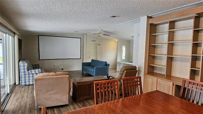 Dining room, Interior, Living room, Projection Screen, Wood Texture Flooring