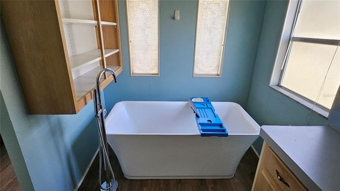 Bathroom, Free Standing Baths, Interior, Wood Texture Flooring