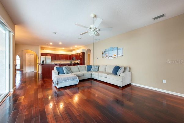Interior, Kitchen, Living room, Recessed Lighting, Wood Texture Flooring