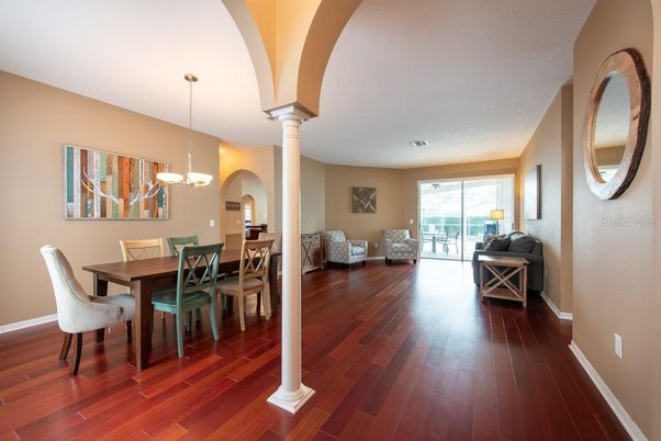 Chandelier, Dining room, Interior, Pendant Lights, Wood Texture Flooring