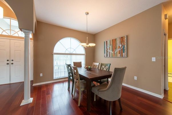 Chandelier, Dining room, Interior, Pendant Lights, Wood Texture Flooring