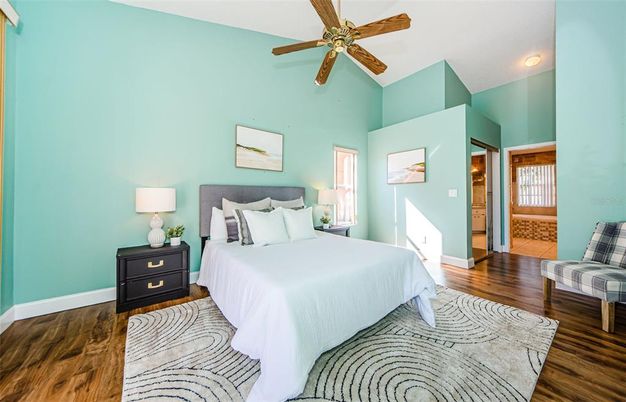 Bedroom, Interior, Recessed Lighting, Wood Texture Flooring