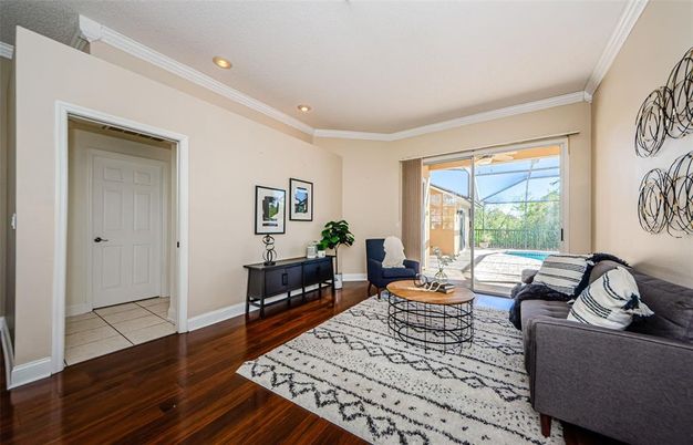 Interior, Living room, Recessed Lighting, Wood Texture Flooring