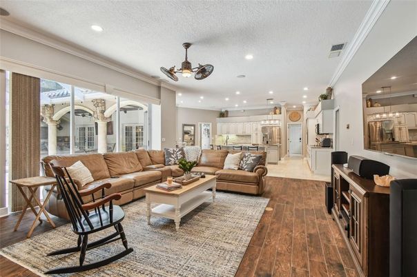 Interior, Kitchen, Living room, Pendant Lights, Recessed Lighting, Stainless Steel Appliances, Wood Texture Flooring