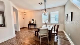 Chandelier, Dining room, Interior, Wood Texture Flooring