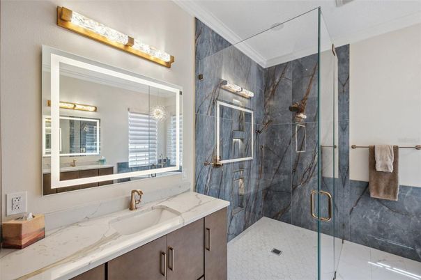 Bathroom, Glass Shower, Interior, Marble Walls