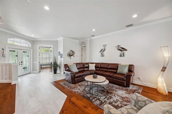 Interior, Living room, Recessed Lighting, Wood Texture Flooring