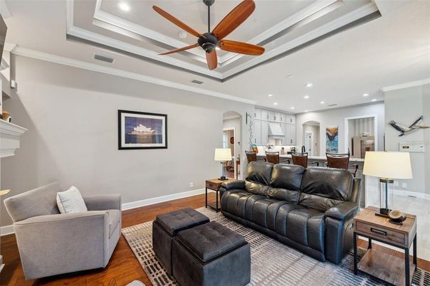 Interior, Kitchen, Living room, Recessed Lighting, Wood Texture Flooring