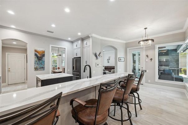 Interior, Kitchen, Pendant Lights, Recessed Lighting, Wood Texture Flooring