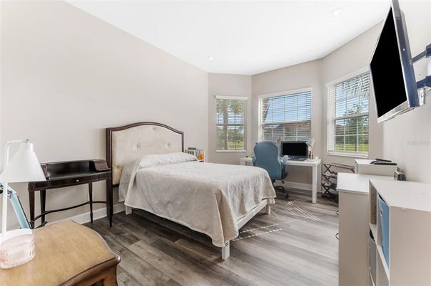 Bedroom, Home Office, Interior, Recessed Lighting, Wood Texture Flooring