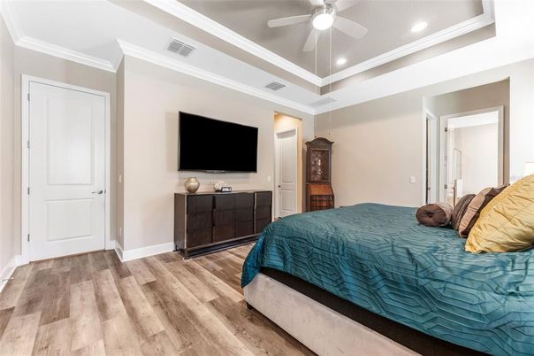 Bedroom, Interior, Recessed Lighting, Wood Texture Flooring