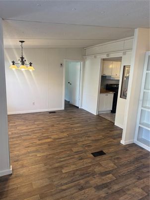 Empty room, Interior, Kitchen, Pendant Lights, Wood Texture Flooring