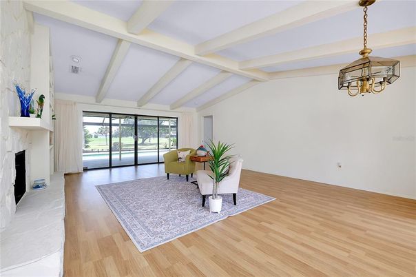 Fireplace, Interior, Pendant Lights, Wood Texture Flooring