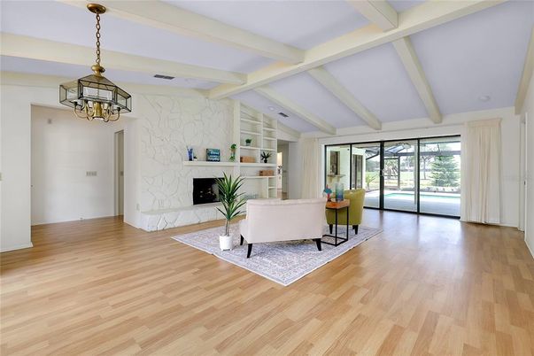 Fireplace, Interior, Pendant Lights, Wood Texture Flooring