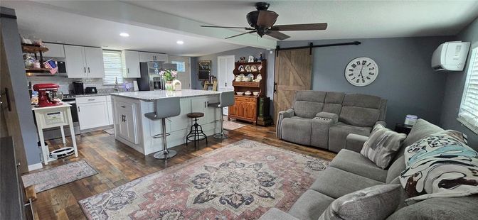 Interior, Kitchen, Living room, Recessed Lighting, Wood Texture Flooring