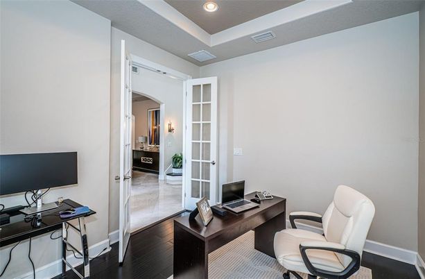 Home Office, Interior, Recessed Lighting, Wood Texture Flooring