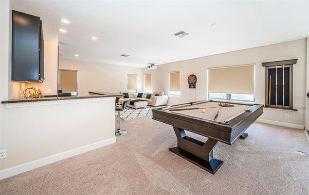 Billiard Table, Game Room, Interior, Recessed Lighting
