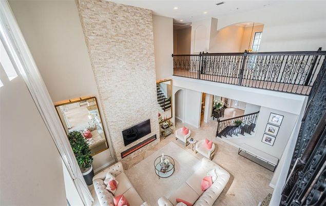 Fireplace, Interior, Living room, Recessed Lighting, Stone Walls
