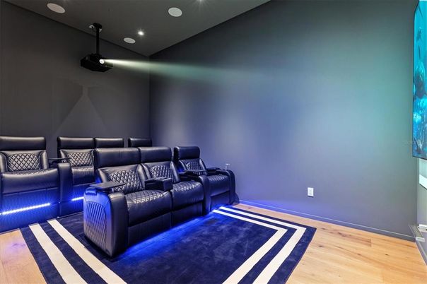 Home Theatre Room, Interior, Recessed Lighting, Theatre Room, Wood Texture Flooring