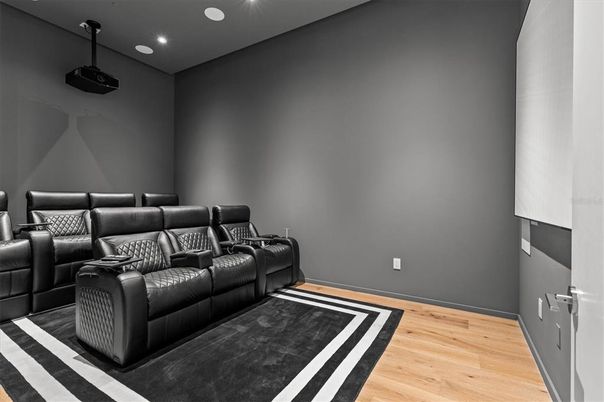 Home Theatre Room, Interior, Recessed Lighting, Theatre Room, Wood Texture Flooring