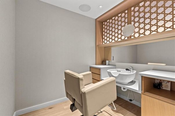 Bathroom, Interior, Recessed Lighting, Wood Texture Flooring